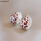 Red Enamel Leopard Pattern Hoop Earrings