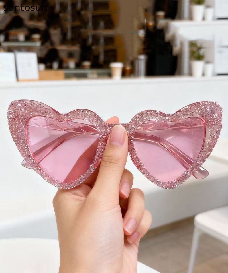 Boho Red Metal Zircon Heart-Shape Sunglasses