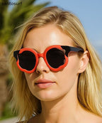 Blue Irregular Circular Patchwork Flower Decoration Sunglasses