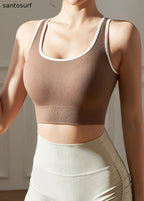 Hot Coffee Striped Patchwork Sports Bra