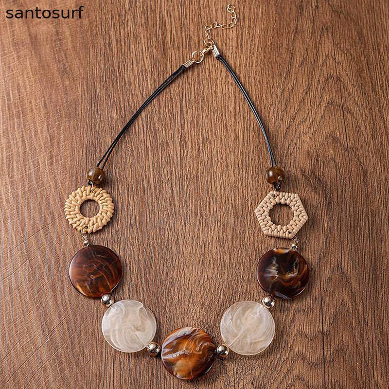 Rattan Acrylic Disc Necklace
