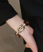 Retro Coffee Alloy Acrylic Charm Bracelet