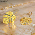 Golden Monstera Leaf Earrings