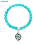 Simple Blue Stainless Steel Turquoise Charm Bracelet