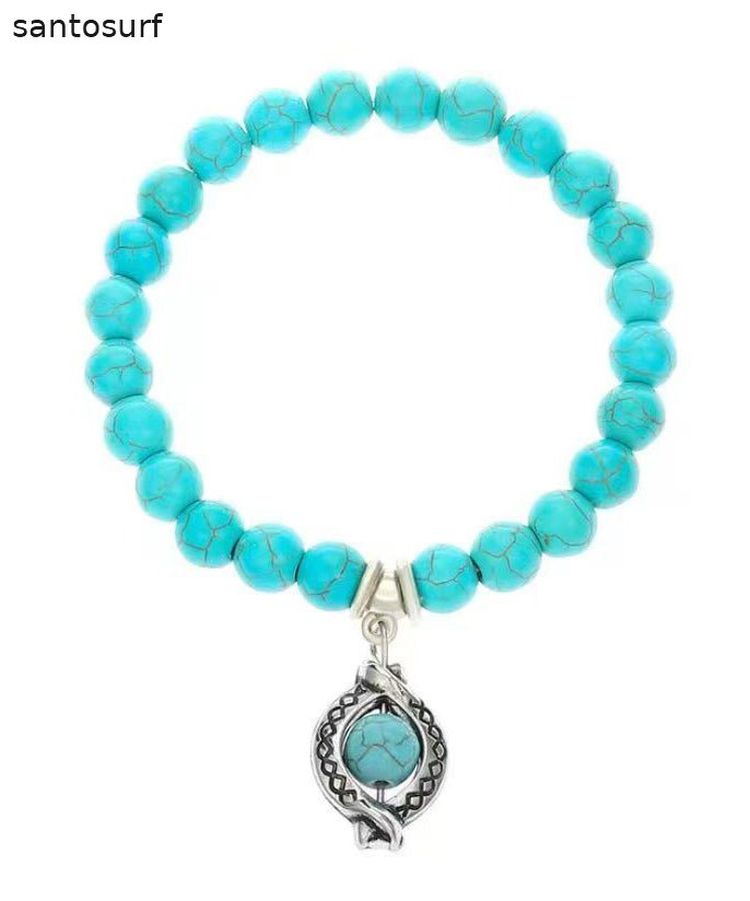 Simple Blue Stainless Steel Turquoise Charm Bracelet