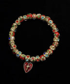 Vintage Red Acrylic Stringing Beads Zircon Alloy Charm Bracelet