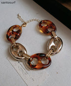 Retro Coffee Alloy Acrylic Charm Bracelet