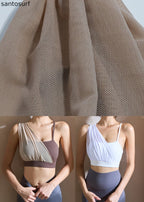 Trendy Brown Tulle Patchwork Solid Sports Bras