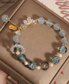 Art Light Purple Crystal Chalcedony Floral Tassel Charm Bracelet