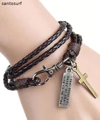 Retro Layering Braided Rope Stainless Steel Charm Bracelet
