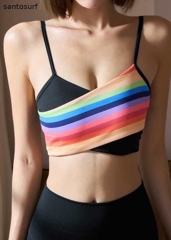 Boho Rainbow Asymmetrical Patchwork Gymshark Bra