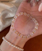 Boho White Crystal Elastic Rope Alloy Bracelet