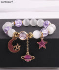 Fashion Purple Copper Alloy Crystal Coloured Glaze Star Moon Charm Bracelet