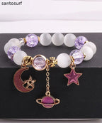 Fashion Purple Copper Alloy Crystal Coloured Glaze Star Moon Charm Bracelet