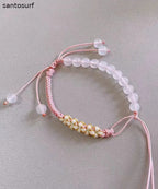 Handmade Green Weave Five Peach Blossoms Tassel Charm Bracelet