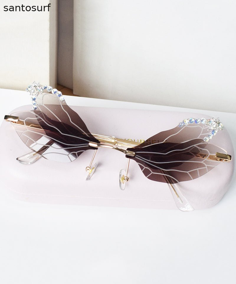 Style Frameless Diamond Inlaid Bee Butterfly Sunglasses Brown