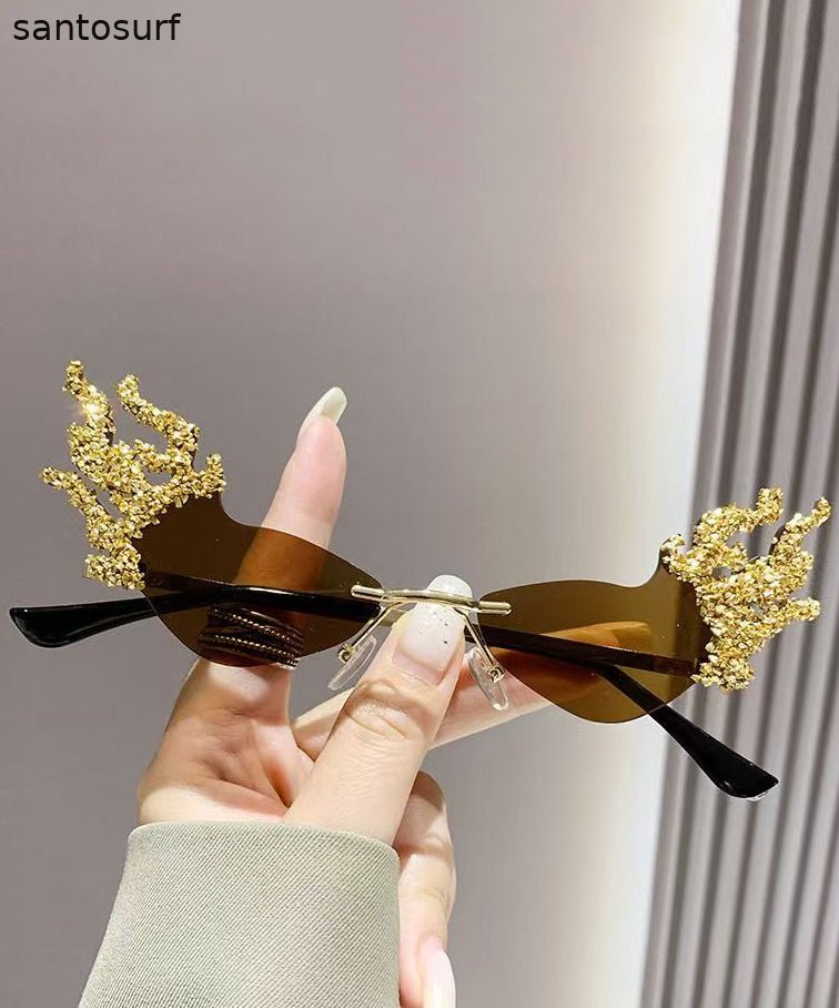 Vogue Coffee Metal Zircon Flame Party Sunglasses