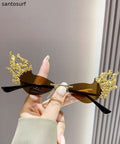 Vogue Coffee Metal Zircon Flame Party Sunglasses