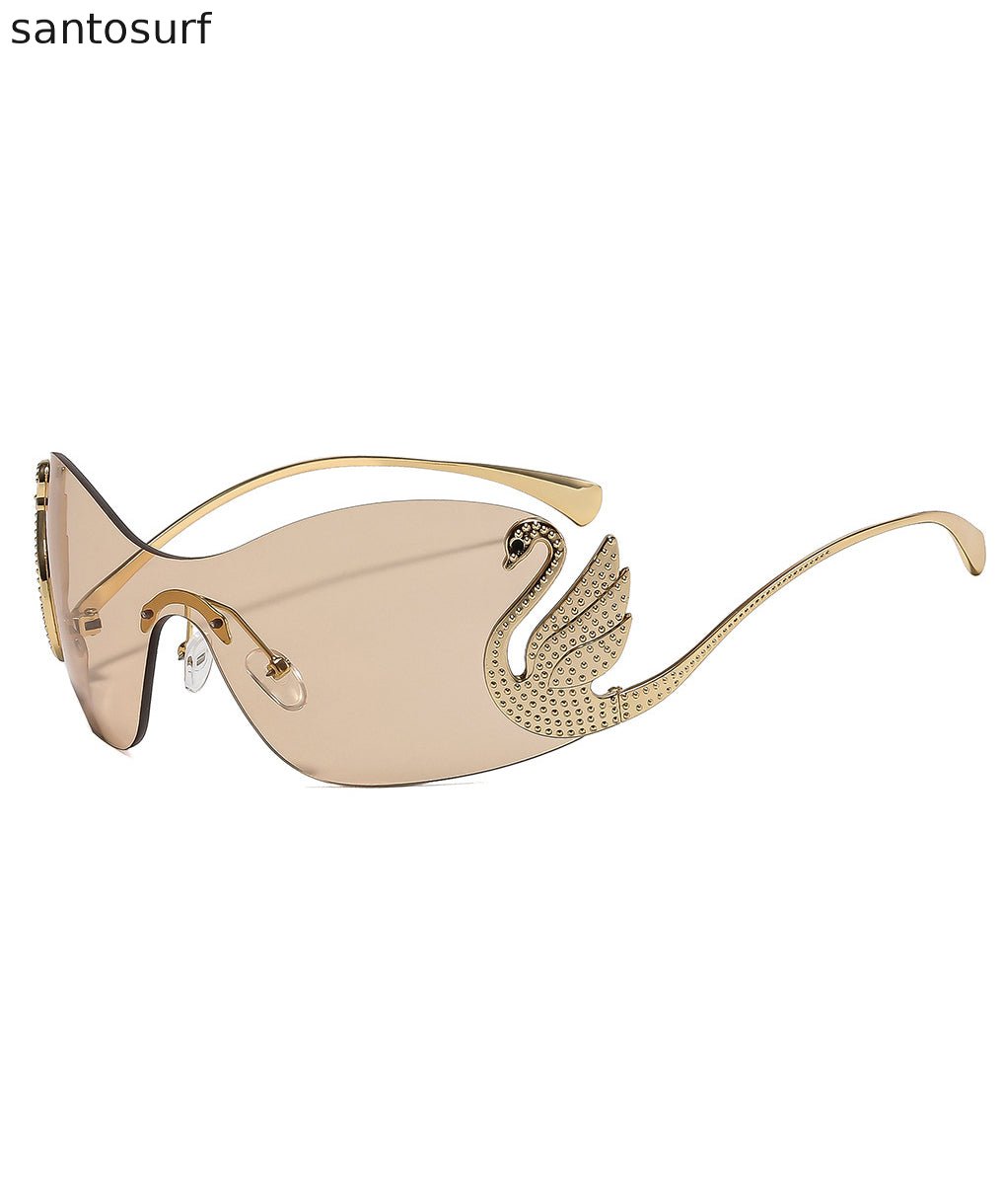 European And American Grey Frameless Integrated Sunglasses