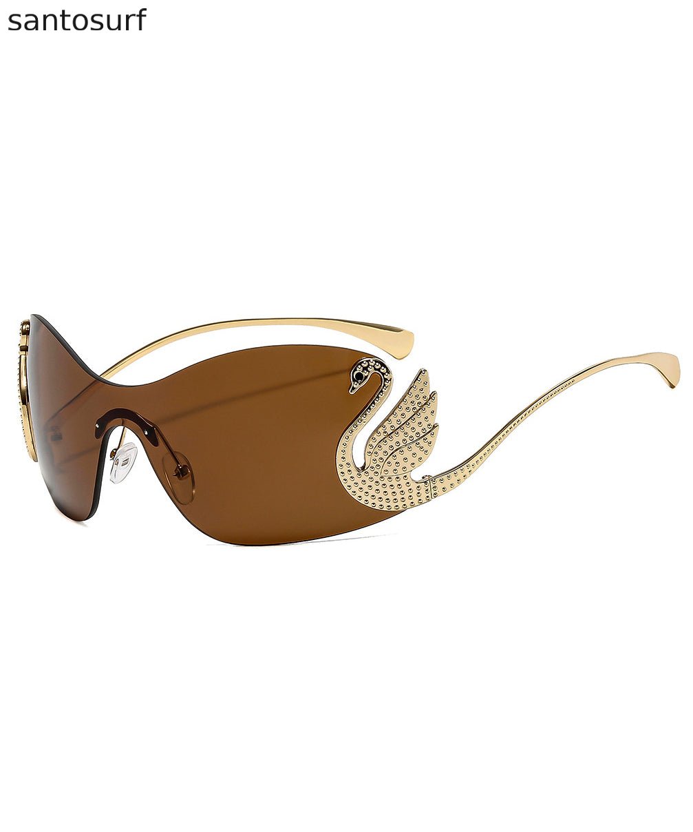 European And American Grey Frameless Integrated Sunglasses