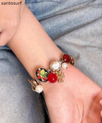 Vogue Red Stainless Steel Pearl Strawberry Charm Bracelet
