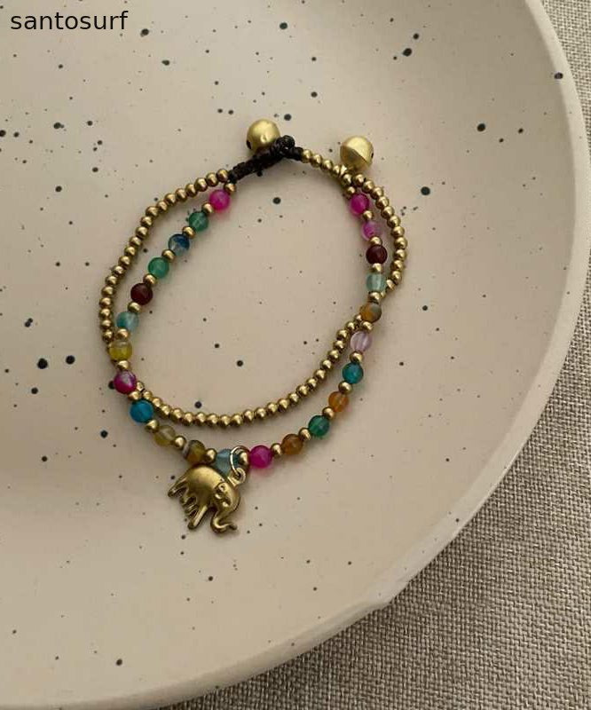 Chinese Style Alloy Weaving Agate Beading Little Elephant Charm Bracelet