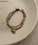 Chinese Style Alloy Weaving Agate Beading Little Elephant Charm Bracelet