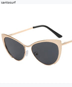 Retro Silver Edge Gradient Tea Metal Cat Eye Sunglasses