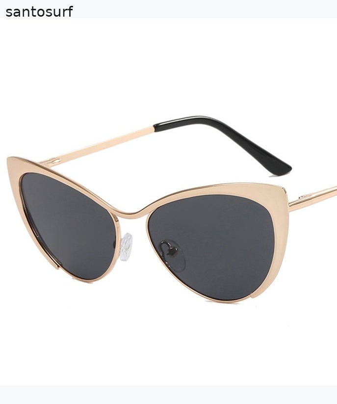 Retro Silver Edge Gradient Tea Metal Cat Eye Sunglasses