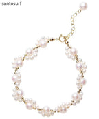 Cute White 14K Gold Pearl Charm Bracelet