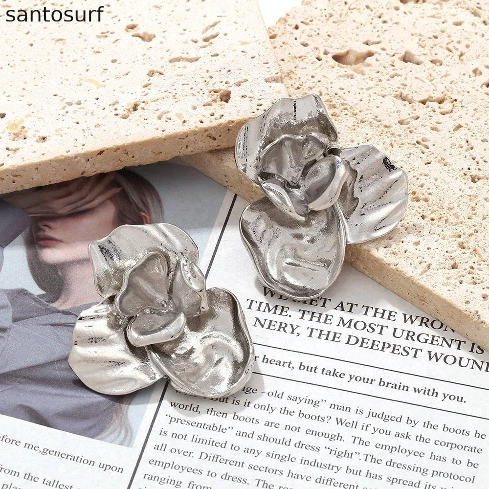 Metallic Petal Statement Earrings