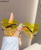 Novelty Black Metal Zircon Love Tear Frameless Sunglasses