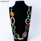 Boho Wood & Alloy Statement Necklace