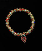 Vintage Red Acrylic Stringing Beads Zircon Alloy Charm Bracelet