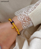 Chinese Style Golden Enamel Technique Copper Charm Bracelet