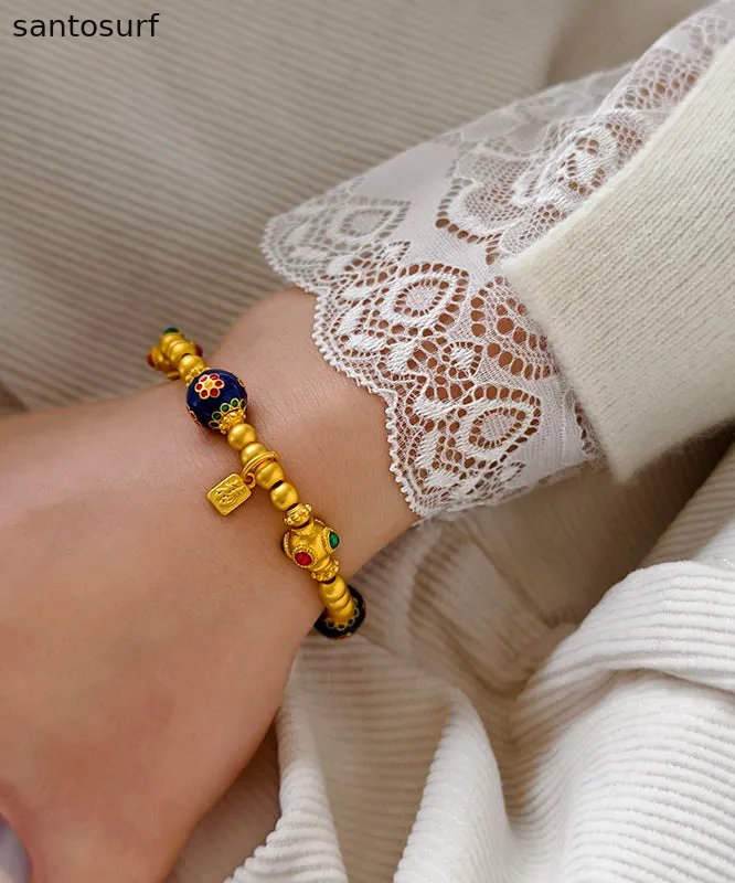 Chinese Style Golden Enamel Technique Copper Charm Bracelet