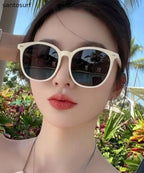 Simple White Resin Patchwor UV Protection Sunglasses