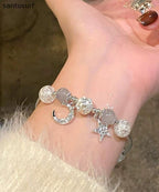 Boutique Alloy Beading Moon Stars Tassel Charm Bracelet Two Piece Set