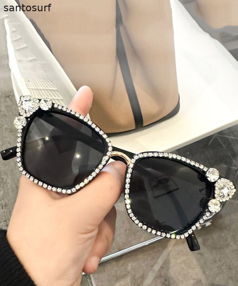 Cute Black Resin Zircon Cat's Eye Sunglasses