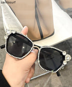 Cute Black Resin Zircon Cat's Eye Sunglasses