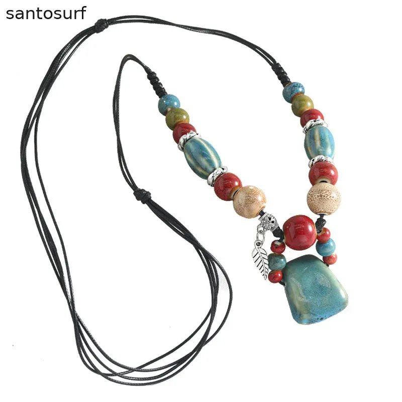 Bohemian Colorful Beaded Pendant Necklace