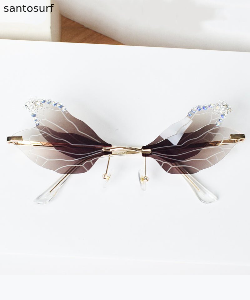 Style Frameless Diamond Inlaid Bee Butterfly Sunglasses Brown