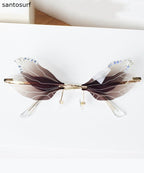 Style Frameless Diamond Inlaid Bee Butterfly Sunglasses Brown