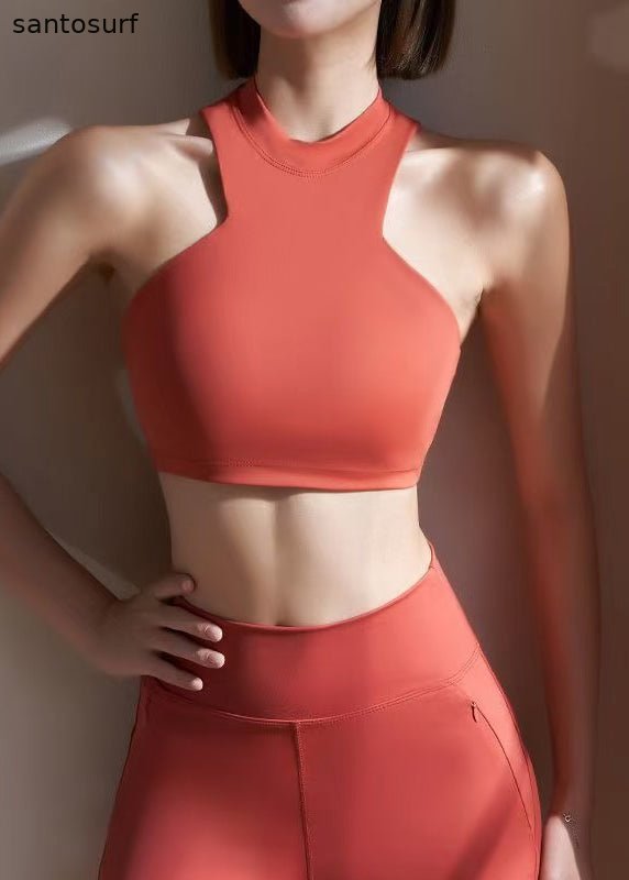 Club Orange Halter Summer Crop Top Workout