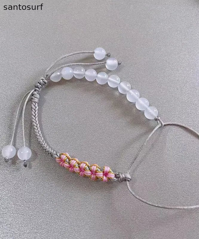 Handmade Green Weave Five Peach Blossoms Tassel Charm Bracelet