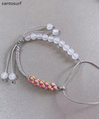Handmade Green Weave Five Peach Blossoms Tassel Charm Bracelet