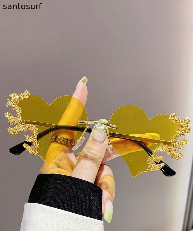 Unique Yellow Resin Zircon Love Tear Sunglasses