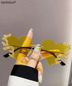 Unique Yellow Resin Zircon Love Tear Sunglasses