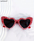 Boho Red Metal Zircon Heart-Shape Sunglasses