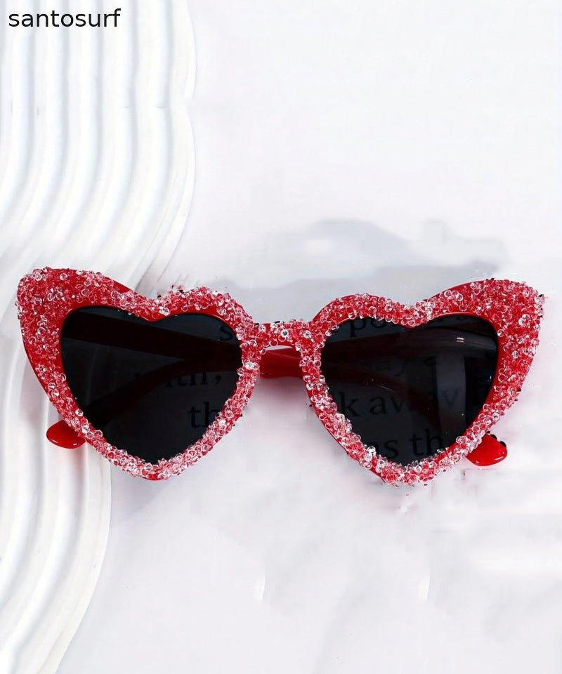 Boho Red Metal Zircon Heart-Shape Sunglasses